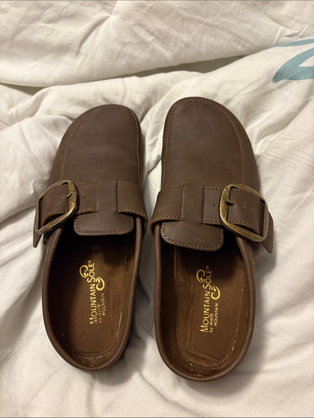 Mountain Sole Women’s Brown Leather Slip-On Buckle Clogs